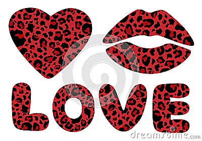 Valentine`s day animal print. Leopard heart lips vector illustration Stock Photo
